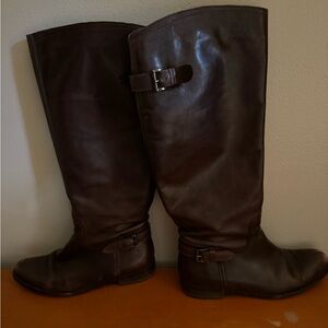 Garnet Hill tall brown leather boots wide calf, size: 9